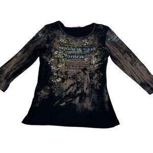 Marietta Made In USA 100% Cotton Wild‎ West Western Y2K Long Sleeve Shirt Size S